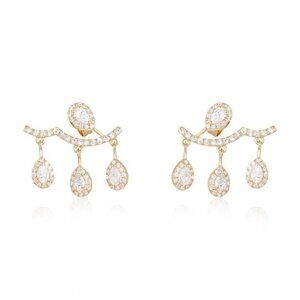 Teardrop Diamond 14K (18k upon request) Yellow Gold Cluster Ear Jacket Earrings